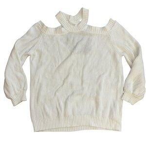 Vici White Cold Shoulder Knit Sweater Women’s Medium Cozy Fall Autumn Cutout